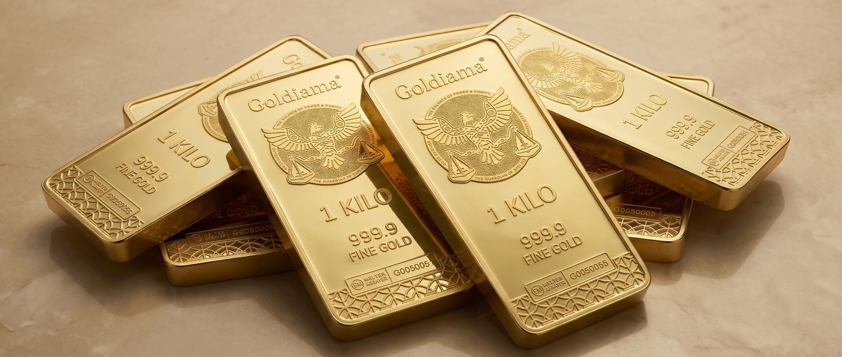Minted gold bars from Goldiama Dubai